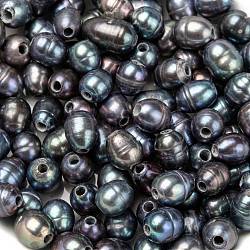 Cuentas de perlas de gran agujero, perlas sueltas de perlas de agua dulce cultivadas naturales, teñido, arroz, negro, 7~10x7~8mm, agujero: 1.8 mm