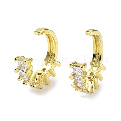 Brass Micro Pave Cubic Zirconia Cuff Earrings, Non Piercing Earrings, Real 18K Gold Plated, 13.5x4mm