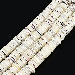 Natural Trochus Shell Beads Strands, Heishi Beads, Flat Round/Disc, 10x2mm, Hole: 1.2mm, about 224~228pcs/strand, 14.96 inch~15.35 inch(38~39cm)