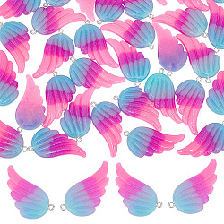 Arricraft 40pcs 2 couleurs pendentifs en résine opaque tricolore, charmes d'ailes, avec boucles en fer plaqué platine et poudre scintillante, couleur mixte, 41x30x4mm, Trou: 2mm, 20 pcs / couleur
