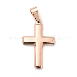 Ion Plating(IP) 304 Stainless Steel Pendants, Cross Charms, Rose Gold, 34.5x22.3x3mm, Hole: 10x5.5mm