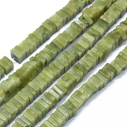 Natürliche Xinyi-Jade / chinesische südliche Jade bördelt Stränge, quadratische Heishi-Perlen, 7.5~8.5x7.5~8.5x2.5~3.5 mm, Bohrung: 1~1.2 mm, ca. 124~129 Stk. / Strang, 15.5~15.9 Zoll (39.5~40.5 cm)