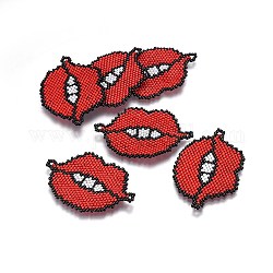 Liens de perles de rocaille japonaises miyuki & toho, motif de tissage, lèvre, rouge, 29~30x44~46x1.7mm, Trou: 1.8mm