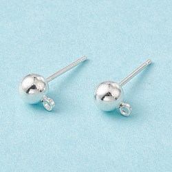 Brass Ball Post Ear Studs, with Loop & 304 Stainless Steel Pins, Silver, 15.2~15.7x5mm, Hole: 1mm, Pin: 0.7mm