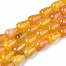 Natural Crackle Agate Beads Strands,  Dyed & Heated, Teardrop, Gold, 14x10mm, Hole: 1mm, about 28pcs/strand, 15.35 inch(39cm)