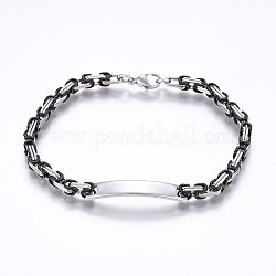 201 Stainless Steel ID Bracelets, Byzantine Chain, with Lobster Claw Clasps, Gunmetal & Stainless Steel Color, 8-1/4 inch(21cm), 4mm