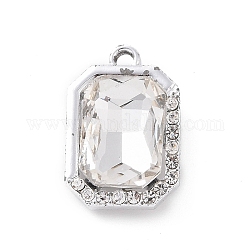 Colgantes de aleación de Diamante de imitación, charms rectangulares en tono platino, cristal, 21x14x6mm, agujero: 1.8 mm