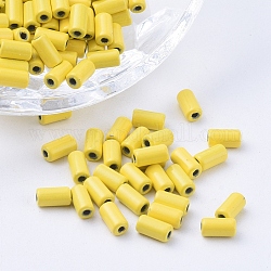 Spruzzare perline in lega verniciati, tubo, giallo, 6x3mm, Foro: 1.2 mm