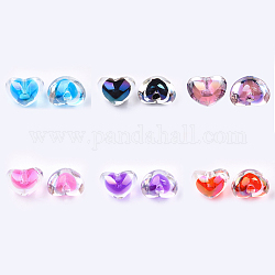 Perles en acrylique transparente, placage UV et arc-en-ciel, Perle en bourrelet, demi-percés perles, cœur, couleur mixte, 13.5x18x13.5mm, demi-trou: 3.5 mm