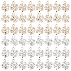 DICOSMETIC 60Pcs 2 Colors Four Leaf Clover Charm Good Luck Charm Shamrock Lucky Charm Crystal Gems Pendant Alloy Pendants Charm Saint Patrick Theme Charm for DIY Jewelry Making, Hole: 1.8mm