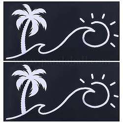 ビーチテーマ PVC 漫画自己粘着車のステッカー  車の装飾用の太陽の車の装飾デカール付き防水ココナッツの木  ホワイト  92~93x174~182x0.2mm