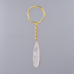 Porte-clés en cristal de quartz naturel, avec fermoir à clé en fer et laiton, larme, 86mm