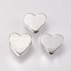 Perles en laiton, cœur, platine, 6.5x8x2.5mm, Trou: 1.5mm