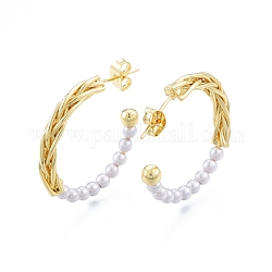 Boucles d'oreilles en plastique ABS imitation perle perlée, boucles d'oreilles demi-créoles en laiton pour femmes, or, 28.5x30x4mm, pin: 0.7 mm