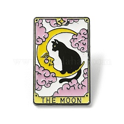 猫のエナメルピンが付いた月のタロットカード  女性用ブラック合金バッジ  きいろ  29x18.5x1.5mm