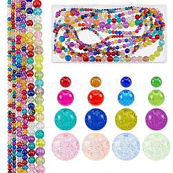Brins de perles de verre craquelé transparent sunnyclue, ronde, 4mm / 6mm / 8mm / 10mm, couleur mixte, 6 brins / boîte