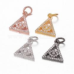 Brass Micro Pave Cubic Zirconia Charms, Eye of Providence, Mixed Color, 14x13x2.5mm, Hole: 4mm