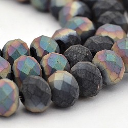 Half Plated Faceted Rondelle Glass Beads Strands, Frosted, Multi-color Plated, 6x4mm, Hole: 1mm, about 98pcs/strand, 15.7inch