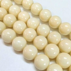 Eco-Friendly Round Baking Paint Glass Beads Strands, Cotton Cord Threaded, Bisque, 8mm, Hole: 0.7~1.1mm, about 52pcs/strand, 15 inch
