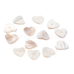 Ciondoli naturali di conchiglie d'acqua dolce, cuore, 12~13x12~12.5x1.5~1.8mm, Foro: 1.2 mm