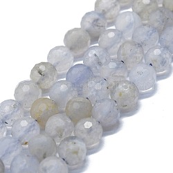 Chapelets de perles en agate avec dentelle bleue naturelle, facetté (128 facettes), ronde, 6.5~7mm, Trou: 0.7~0.8mm, Environ 58~61 pcs/chapelet, 15.16~15.35 pouce (38.5~39 cm)