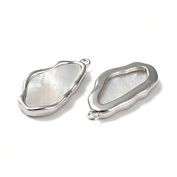 Pendenti shell bianco naturale, ciondoli con pepite di ottone, platino, 22x11x2.5mm, Foro: 1.4 mm