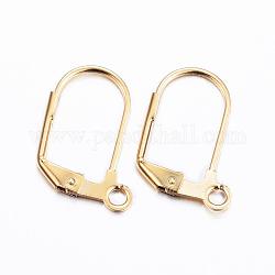 304 Stainless Steel Earrings, Leverback Earring Findings, with Loop, Golden, 18x12x1.5mm, Hole: 2mm, Pin: 0.8mm