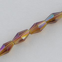 Electroplate Glass Beads Strands, AB Color Plated, Faceted, Bicone, Saddle Brown, 8x4x4mm, Hole: 1mm, about 72pcs/strand, 23.2inch