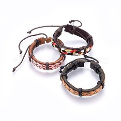 Bracelets en cuir tressé, avec cordon ciré, couleur mixte, 2-1/8 pouce (5.5 cm) ~ 3 pouces (7.5 cm)