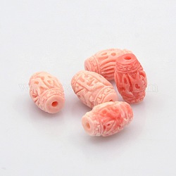 Opaque Resin Barrel Carved Word Beads, Dark Salmon, 13x8.5mm, Hole: 1mm