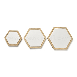 3 Stück 3 Größen Bambus mit PU-Leder-Schmuck-Display-Tablett-Sets, Hexagon, Blumenweiß, 11.5~17.2x10~15x1.8 cm, 1 stück / größe