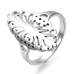 304 anillo ajustable ovalado hueco de acero inoxidable, anillo de banda ancha para mujer, color acero inoxidable, nosotros tamaño 6 1/2 (16.9 mm)