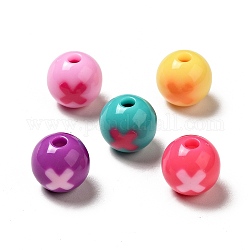 Perles acryliques opaques bicolores, ronde avec la croix, couleur mixte, 11.5mm, Trou: 2.8mm, environ 555 pcs/500 g