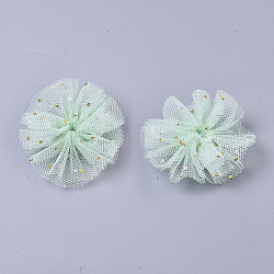 Organza Fabric Flowers, with Foil, for DIY Headbands Flower Accessories Wedding Hair Accessories for Girls Women, Aquamarine, 42x5mm