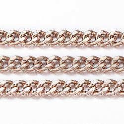 Ion Plating(IP) 304 Stainless Steel Curb Chains, Twisted Chains, Unwelded, with Spool, Faceted, Rose Gold, 3x2x0.6mm, about 32.8 Feet(10m)/roll