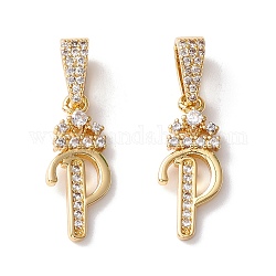 Eco-Friendly Brass Micro Pave Cubic Zirconia Pendants, Long-Lasting Plated, Real 18K Gold Plated, Cadmium Free & Lead Free, Letter, Letter.P, 16~20x7~11.5x1.5~2.2mm, Hole: 6.5x3.5mm