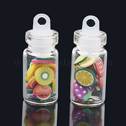 Ручной полимерной глины ногтей декоративные аксессуары, с стеклянной бутылкой для желаний и пластиковой пробкой для ccb, фрукты, разноцветные, 3.5~6.5x3.5~7x0.1~1 мм, Бутылка: 27.5x11 мм, отверстие : 3 мм