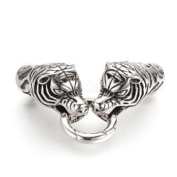 304 пружинное кольцо из нержавеющей стали, уплотнительные кольца, с двумя конечными шнур шапки, тигр, античное серебро, 74x16x22 мм