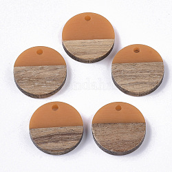 Pendentifs en bois de résine et de noyer, plat rond, orange, 18x3.5mm, Trou: 1.5mm