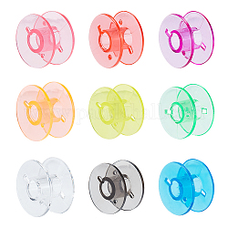 BENECREAT 90 Clear Plastic Bobbins 9 Colors Acrylic Sewing Machine Bobbins, Colored Sewing Thread Clips, Sewing Embroidery Bobbins for Home Quilting Machine Supplies