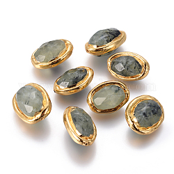 Perlas de prehnita natural, con oro chapado fornituras de latón, facetados, oval, 17~26x15~20x12~16mm, agujero: 0.8 mm