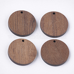 Colgantes de madera de nogal, plano y redondo, camello, 24.5~25x3.5mm, agujero: 2 mm