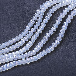 Chapelets de perles en verre électroplaqué, perles d'imitation en jade, de couleur plaquée ab , facette, rondelle, crème à la menthe, 10x8mm, Trou: 1mm, Environ 65~66 pcs/chapelet, 20.8~21.2 pouce (53~54 cm)