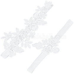 Ligas nupciales elásticas de encaje de poliéster, patrón de flores, accesorios de ropa de boda, blanco, 190~209x16~98mm, 2 PC / sistema