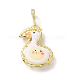 Opaque Resin Pendants, Large Hole Pendant, with Real 18K Gold Plated Brass Findings & Clear Cubic Zirconia, Cadmium Free & Lead Free, Duck with Smiling Face, White, 30x25x7mm, Hole: 4.5x7mm