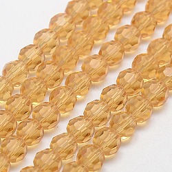 Chapelets de perles en verre, facetté (32 facettes), ronde, orange, 4mm, Trou: 1mm, Environ 98 pcs/chapelet, 13.7 pouce
