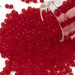 Cuentas de semillas redondas toho, Abalorios de la semilla japonés, (5f) transparente frost light siam ruby, 8/0, 3mm, agujero: 1 mm, aproximamente 222 unidades / 10 g
