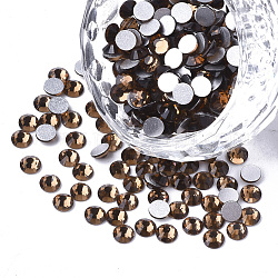Glass Flat Back Rhinestone Cabochons, Back Plated, Faceted Half Round, Smoked Topaz, SS12, 3~3.2x1.5mm, about 1440pcs/bag