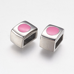 304 Edelstahl Emaille Dia Charme, Rechteck, rosa, Edelstahl Farbe, 10x7x7 mm, Bohrung: 3x7 mm