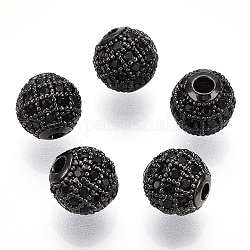 Gestell Messing Zirkonia Perlen, langlebig plattiert, Runde, Metallgrau, 8x7 mm, Bohrung: 2 mm
